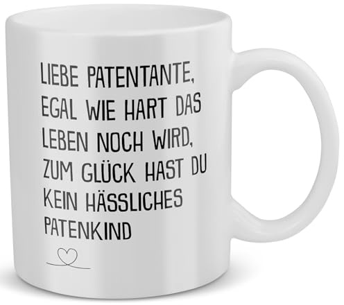 22Feels Patentante Geschenk Tasse für Taufpatin Pate Geburtstag Weihnachten Muttertag, Kaffeetasse für Frauen, Haferl Göd Jott Dout Gedda Dote, Spruch Egal Wie Hart