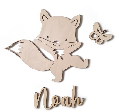 Personalisiertes Türschild Kinderzimmer mit Name – Fuchs – Holz Namensschild - Personalisierte Baby Zimmer Dekoration - Namensschild Kinderzimmertür & Holzbuchstaben Kinderzimmertür (Fuchs)