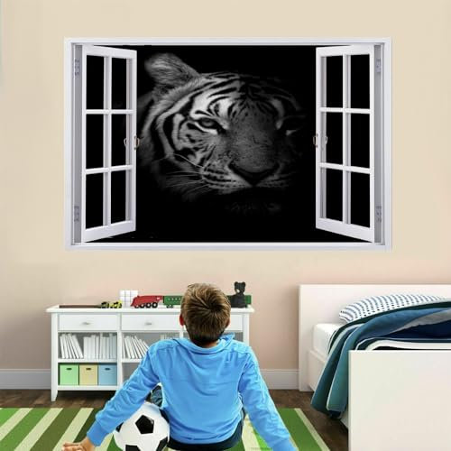 3D Wandaufkleber, Tiger Durchbruch Wandtattoos Deko Wand Selbstklebend Schwarze Und Weiße Tiere, Wand Aufkleber Wanddurchbruch Wandsticker für Zuhause, Badezimmer, Schlafzimmer, Wohnzimmer 67x45cm
