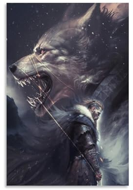 Poster griechisch-nordische Mythologie, Götter, Fenrir Gott Tyr, Leinwand, Wandkunst, Poster, dekorativ, modern, Heimdruck, Bild, Kunstwerke, Poster, 60 x 90 cm