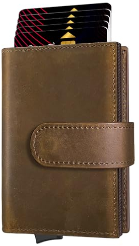 Slim Wallet mit Münzfach | Credit Card Holder klein | Mini mit RFID Schutz | Pop-up-Kartenetui für 12 Karten | Geldbeutel Herren | Portemonnaie | Herren Geldbörse klein | Herren Kreditkartenetui