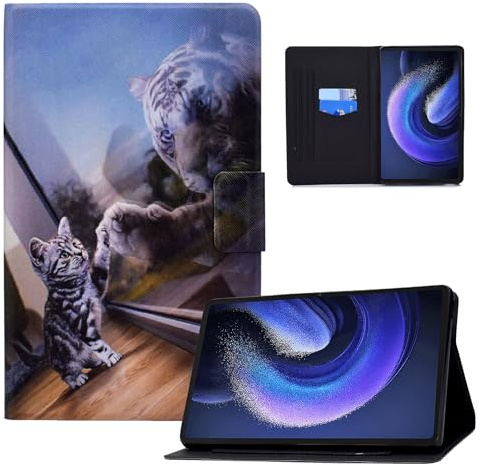 Auslbin Housse en cuir PU pour Xiaomi Pad 6 11 2023 - Fine, légère avec support et fonction veille/réveil automatique, motif chat et tigre