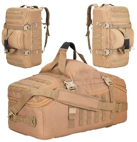 3-in-1 Taktischer Turnbeutel, Reisetasche, Sporttasche für Übernachtung, Coyote, 60L, Seesack