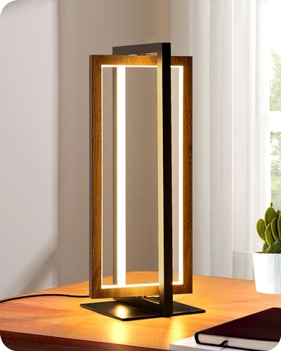 EDISHINE LED Tischlampe, Touch Dimmbare Nachttischlampe, moderne Schreibtischlampe Schwarz Walnuss-dunkel, 3 Farbtemperaturen, 750 Lumen für Schlafzimmer, Wohnzimmer, Büro, Schreibtisch, Geschenk