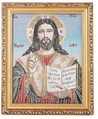 HZMAN Jesus-Malerei, Retro, handgefertigt, gewebt, orthodoxer Jesus, Bild, Poster, Wand-Tischrahmen für Wohnzimmer, Schlafzimmer, 25,4 x 20,3 cm