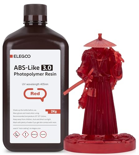 ELEGOO 405nm ABS-Like Resin 3.0, UV-Härtendes 3D Resin mit Hohe Präzision, Nicht Spröde, Verbesserte Festigkeit und Zähigkeit für LCD/DLP 3D Drucker Photopolymer Harz Klarrot 2000g