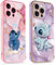 2 Stück Karikatur Stitch Handyhülle Kompatibel mit iPhone 13 Hülle 6,1,Cartoon Anime Kawaii Muster Galvanisierte Schutzhülle TPU Stoßfest Dünn Case mit Kameraschutz,Rosa & Lila,10