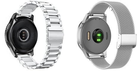 2 Stück Metallarmband Kompatibel mit Withings ScanWatch 2 38mm Armbänder, Mesh Gewebte Edelstahl Uhrenarmband und Solid Metall Armband für Withings ScanWatch 2 38mm, Silber Mesh-Solide