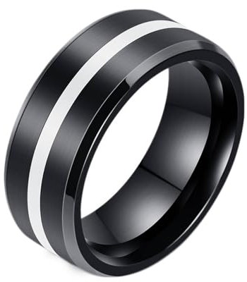 KnSam Eheringe Nordisch Edelstahl, 8MM Linie Trauringe für Sie und Ihn, Ring Schwarz, Gr.62 (19.7)