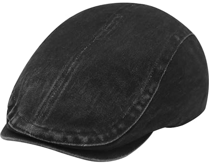ZLYC Sommer Ivy Schirmmützen Ballonmütze Baumwolle Flatcap für Herren(Gewaschenes Schwarz),Genheitsgröße