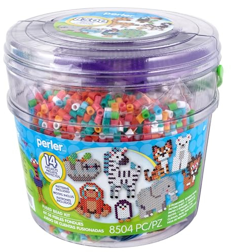 Perler Dimensions 80-42993 Day at The Zoo Fused Bead Activity Bucket with Pegboards and Patterns, Multicolor, 8504 Pieces