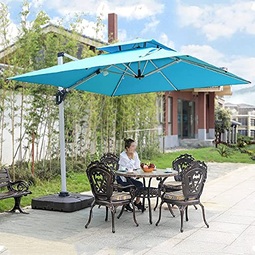 asdchZen Ampelschirm Für Den Außenbereich, Terrassenschirm, Tischschirm Für Den Außenbereich Mit 8 Stabilen Streben, Marktschirme Für Garten, Terrasse, Hinterhof Und Pool, Blau-3 X 3 M