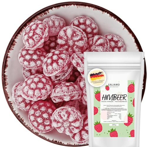 Saliamo | 200g Frucht Bonbons - Himbeer Geschmack Fruchtbonbons - Retro Bonbons wie früher - Jahrmarkt Bonbons - Deutsche Manufaktur