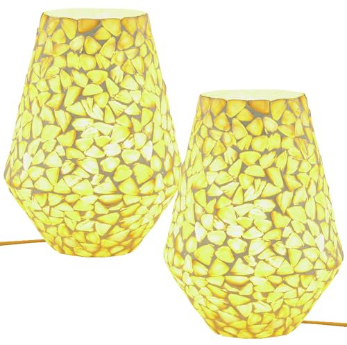 Marrakesch 2er Set Boho Deko Tischlampe Nachttischlampe 24cm groß | Aesthetic Tischleuchte Lampe im Wohnzimmer Schlafzimmer & Kinderzimmer | Moderne Tischleuchte Fikus -2- aus Mosaik E27 Lampenfassung