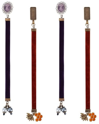 DELORIGIN 4 Stück Lesezeichen Lehrerin Aus Samtband 23cm Großes Vintage Lesezeichen Mit Band Bienen Lesezeichen Samt Lesezeichen Mit Metallanhänger Für Buchliebhaber Frauen Und Männer