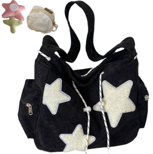 Solarix Crossbody Star Tasche mit Mini-Tasche, Cord Y2k Messenger Tote für Damen (Schwarz)