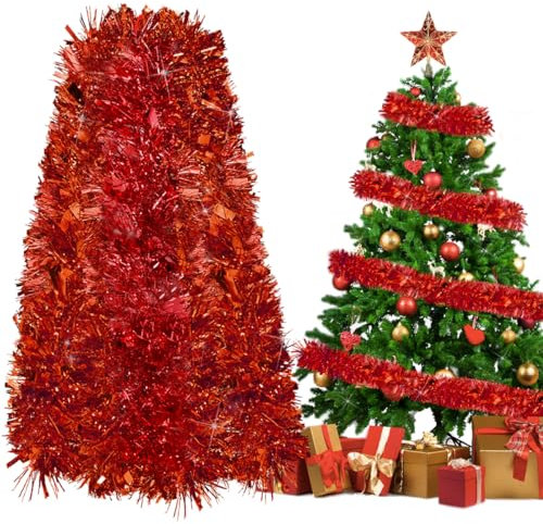 REFORUNG Espumillón de Navidad 10m Espumillón Decorativo Navideño Brillante Guirnalda Oropel para Navidad Espumillón para Árbol de Navidad Oropel de Navidad Decoración Colgante para Hogar Restaurante
