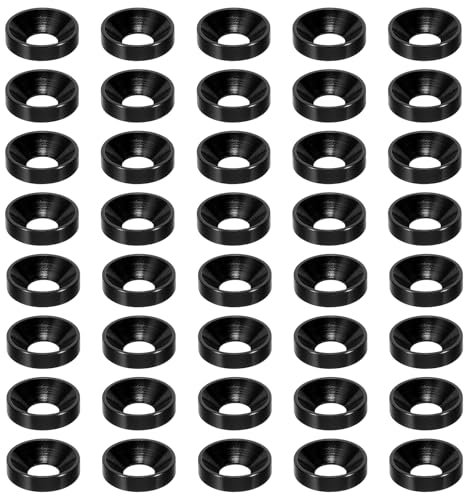 PATIKIL Rondelle Fraîche M4 à Tête Fraisée, 60 Pièces Rondelle de Vis à Tête Plate en Alliage d'Aluminium Anodisé pour Pièces d'Accessoires Mécaniques Modèles DIY, Noir
