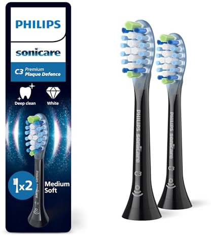 Philips Sonicare C3 Premium Plaque Defence, cabezales de cepillo dental de repuesto originales, negro, paquete de 2, HX9042/88