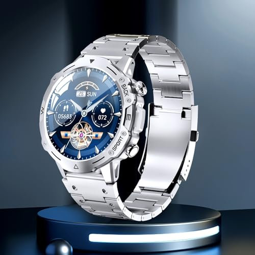 Homailida Montre Connectée Homme, avec 2 Bracelets, Smartwatch, 100+ Modes Sportifs, Cardiaque 24/7, Surveillance du Sommeil, Téléphone et Fonctions de Messagerie, Compatible Android/iOS, (Argenté)