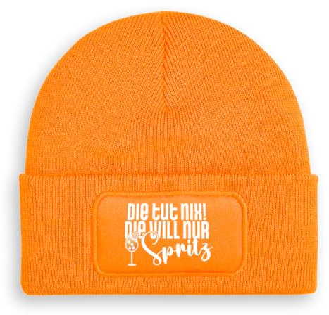 Die TUT nix! Die Will nur Spritz - Beanie | Strickmütze | Wollmütze | Beanie mit Druck | lustige Sprüche | Apres-Ski | Winter | Orange