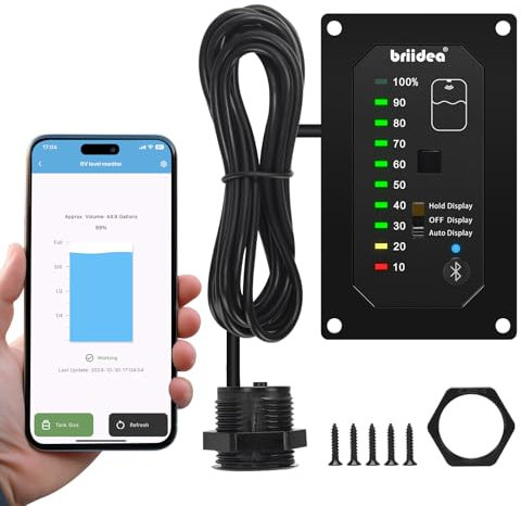 briidea Bluetooth RV Water Tank Level Sensor Monitor Indicator with App & LED Display, Precise Detection, Auto-Sense Modes, Ensures Water Supply for RVs, Boats, Caravans