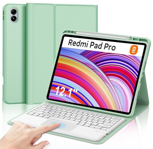 JADEMALL Tastiera per Redmi Pad Pro 2024 - Cover Tastiera con Trackpad per Redmi Pad Pro, Italiana QWERTY Tastiera Bluetooth Staccabile con Touchpad per Xiaomi Redmi Pad Pro 12.1 2024, Verde chiaro