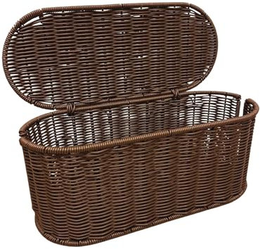 Cable Management Box, Handmade Rattan Cable Organizer, 2 Open Slots Cords Hider Box, Under Desk Cord Organizer for Computer Router USB Hub & Power Strip, Patent Pending, 15.9 x 6.5 x 6.5, Brown