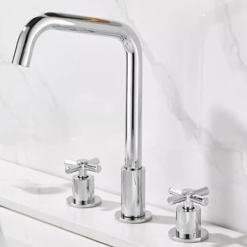 ZCCZJS Robinet de mélangeur de Bassin à 3 Trous, robinets de lavabo de Salle de Bain pivotant 2 poignées en Laiton Bassin de Salle de Bain Robinet-Or