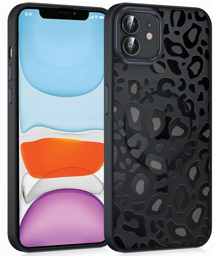 Coiwxmoi Magnetische Handyhülle für iPhone 12 Mini 5,4 Hülle, Kompatibel mit MagSafe, Aesthetic Leopard Muster Transluzente Mädchen Case, Matte PC Dünn TPU Bumper Stoßfest Kratzfest Cover -Schwarz 01