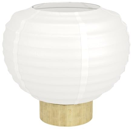 EGLO Nachttischlampe Summerhill, Tischlampe im Japan-Stil, Zimmer Deko Schlafzimmer aus Holz in Braun und Papier in Weiß, FSC-Zertifiziert, E27 Fassung, Ø 40 cm