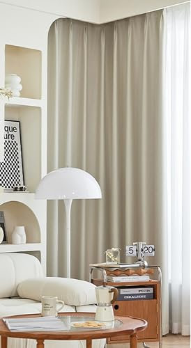 Lirzxin Gardinen Blickdicht mit Haken 274 cm Lang, Abdunkelnde Vorhänge Beige Weiß Verdickt Unifarbe Vorhang für Schlafzimmer Wohnzimmer Kinderzimmer 132x274 cm(B×H), 2er Set