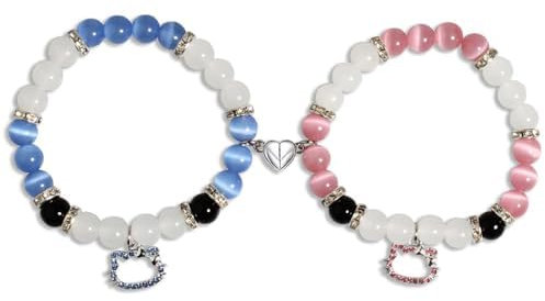 AzureRay 2 Stück Matching Bracelets für Paare und Beste Freunde, Spider Kitty Design, Ideal als Fernbeziehung Armband, Passende Magnetische Armbänder