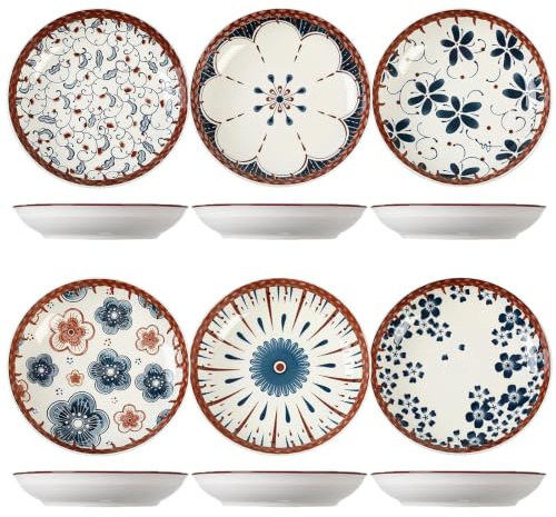 ZPPLD Ceramic Deep Dinner Plates Set of 6,8 Inch Ceramic Dessert Plates | Salad Plates Set,Dinnerware Set for Pasta,Dinner Plates Set for 6 People, Dishwasher and Microwave Safe