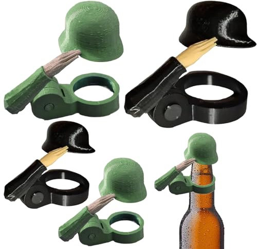 XIEXIESHER 4er Set Bierhelm Mix, Flaschenverschluss Bierflaschen, Universal Flaschenverschluss (Bier/Sekt/Wein), Trinkhelm Soldatengruß Geschenkset(Grün + Schwarz - 4 Stück)