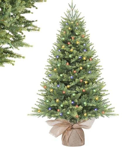 Alupssuc 120 cm Vorbeleuchteter Künstlicher Weihnachtsbaum mit 17 Lichtmodi | Natürliche Buschige PE-Zweigspitzen, 120 Premium-LED-Lichter,Perfekt für Weihnachtsdekorationen