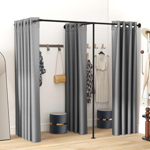 Tcatec Große Doppel Umkleidekabine, Privatsphäre Umkleideräume Vorhänge Teiler, F-Typ Umkleidekabine für Büro Einkaufszentrum Bekleidungsgeschäft Fotostudios Boutiquen, Grau