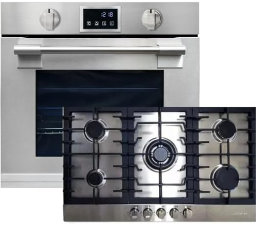 Kaiser EH 6339 + KG 9356 Turbo Four encastrable XXL 86L avec Pyrolyse & AirFry, écran tactile, boutons rotatifs, plaque à gaz en acier inoxydable, 86 cm, 5 brûleurs 3,8 kW WOK