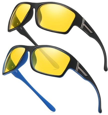 TJUTR 2Pack Night Driving Glasses Anti Glare HD Night Vision Glasses for Driving, Yellow Tinted Lens, Glare Guard Nighttime Driving Glasses for Men & Women