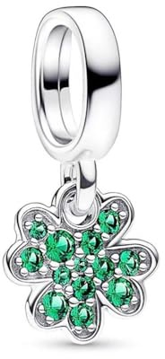 Wedanor Damen Four Leaf Clover Dangle Charm Anhänger für Armband 925 Sterling Silber Geburtsstein Charms Beads passend für Armband-