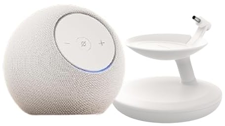 Amazon Echo Dot Max, Alexa-Lautsprecher mit raumfüllendem Klang und integriertem Smart-Home-Hub + Ständer mit USB-C-Ladeanschlüssen