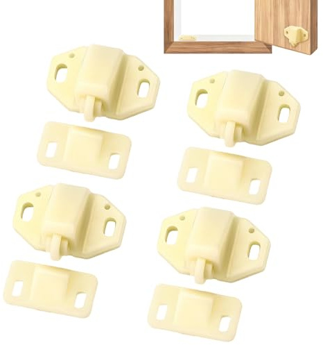 VBSYUYQ 4 Pack Beige ABS Double Roller Cabinet Door Catch Latches | Dual wheel furniture latches with fitting screws, for kitchen wardrobe bathroom cupboard doors