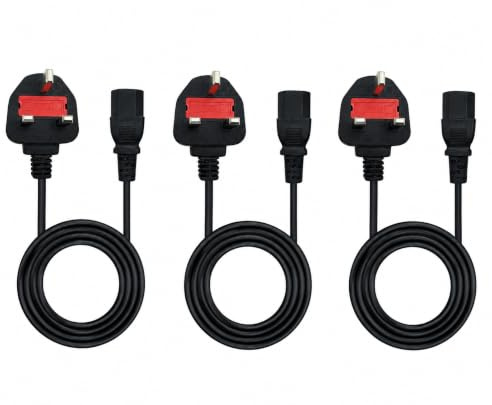 3 x Kettle Lead Power Cable, IEC60320C5 to BS1363 80601 UK Plug, Mains Lead for PC, Monitor, Printer, Laptop, Desktop 1.8M Power Supply Cord, Durable & Safe Power Cable Foot Cloverleaf Power Cord