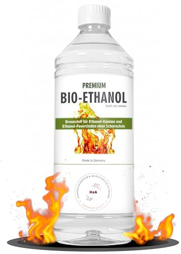 HaA Bioethanol 96,6% Premium 1 Liter – Für Bioethanol Kamin & Tischfeuer Indoor – Bio Ethanol für Tischkamin Indoor & Outdoor - Geruchsarm & rückstandsfrei – aus nachwachsenden Rohstoffen