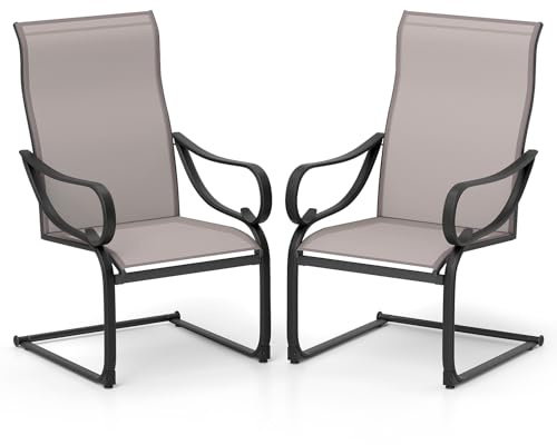 COSTWAY Gartenstühle 2er Set, Freischwinger Stühle mit hoher Rückenlehne & Sitzfläche aus Netzgewebe, Terrassenstühle, Schwingstühle, Outdoor-Stühle für Garten, Terrasse, Poolbereich