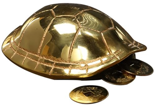 LALADEFIEE Ensemble de Divination Chinois en Cuivre Petite Carapace de Tortue et 3 Pièces de Divination, Accessoire de Jeu Divinatoire Traditionnel pour Rituels et Décoration Feng Shui,