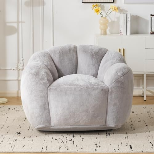 Fiximaster Sitzsack Erwachsene mit Füllung, Petalenförmiger Sitzsack, Großer Bean Bag aus Kunstfell, Bequemer Lounge Sessel, Hochdichter Schaumstoff, Schlafzimmer, Wohnzimmer, Hellgrau