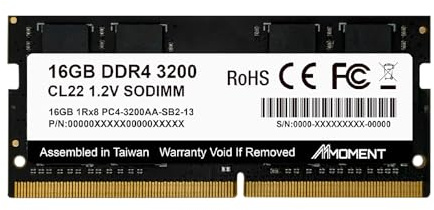 MMOMENT 16GB DDR4 3200MHz Laptop RAM, SODIMM, CL22, 1.2V, Memory Module | PC4-25600; 260-pin; Memory upgrade module for compatible systems