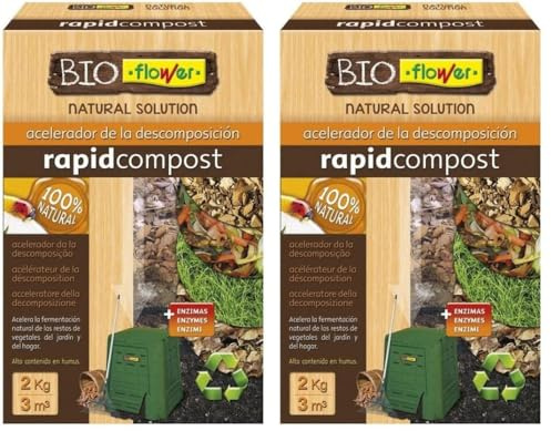 Flower - Bioflower Rapid Compost | Acelerador de Descomposición Natural | Fórmula con Enzimas | 2 kg : 3 m³, 20.4x7.5x31 cm, Sustrato (Paquete de 2)
