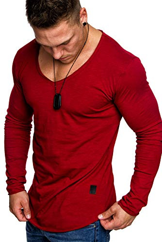 Amaci&Sons Oversize Herren Longsleeve Vintage Sweatshirt V-Neck Basic V-Ausschnitt Shirt 6060